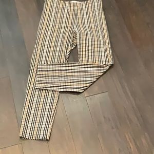 Straight leg pant in gold, cream, navy plaid